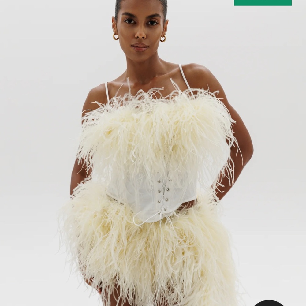 CULTNAKED Feathered White Crop Top and Shorts